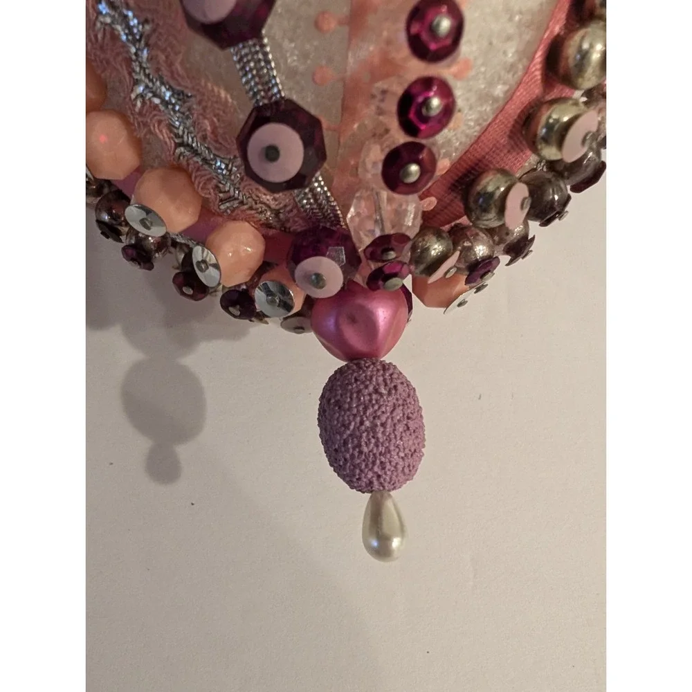 VTG Fancy Push Pin Large Christmas Ornaments LOT OF 7 Handmade Gems Sequence